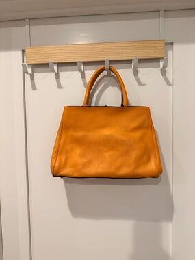 Structured Orange Leather Top-Handle Satchel